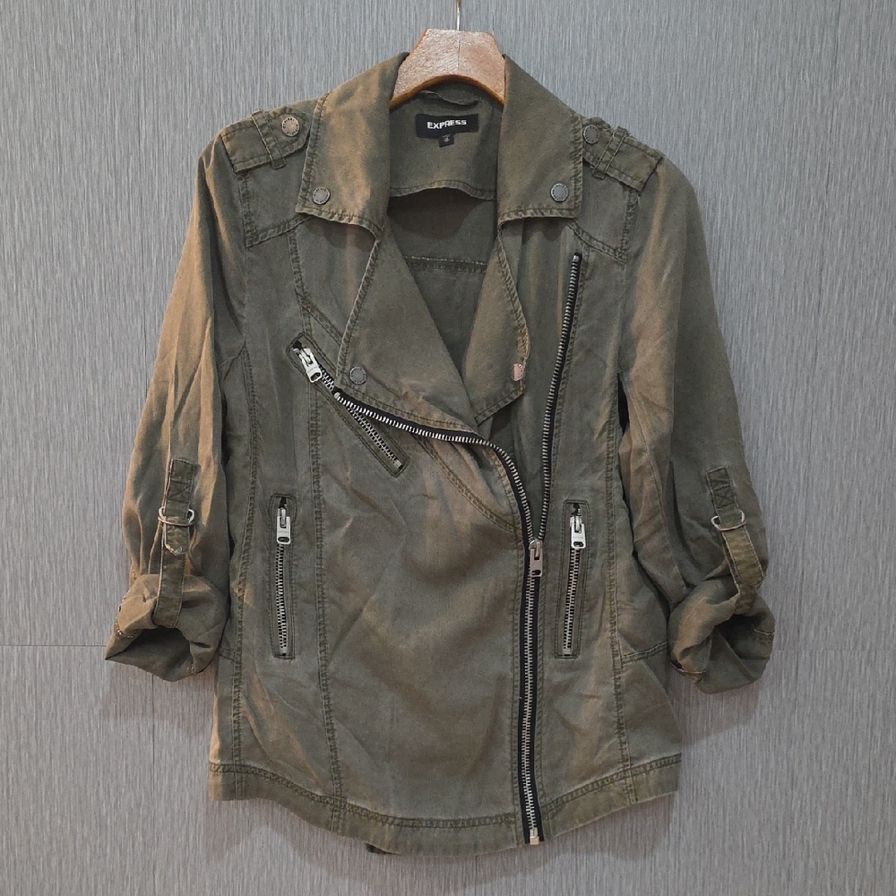 Express Flowy Khaki Utility Jacket – Moto Biker Style – Women’s Size XS